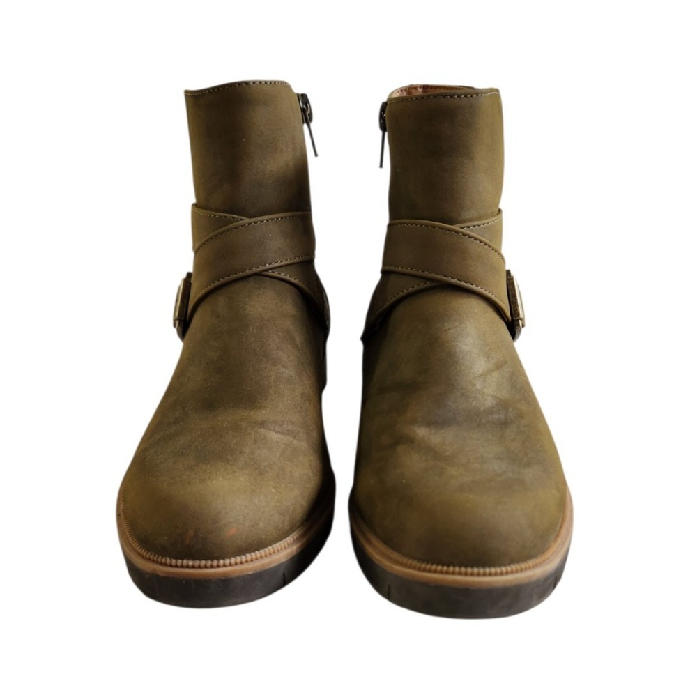 Style & Co Gabella Buckle Ankle Booties Size 6 Olive Green Faux Suede